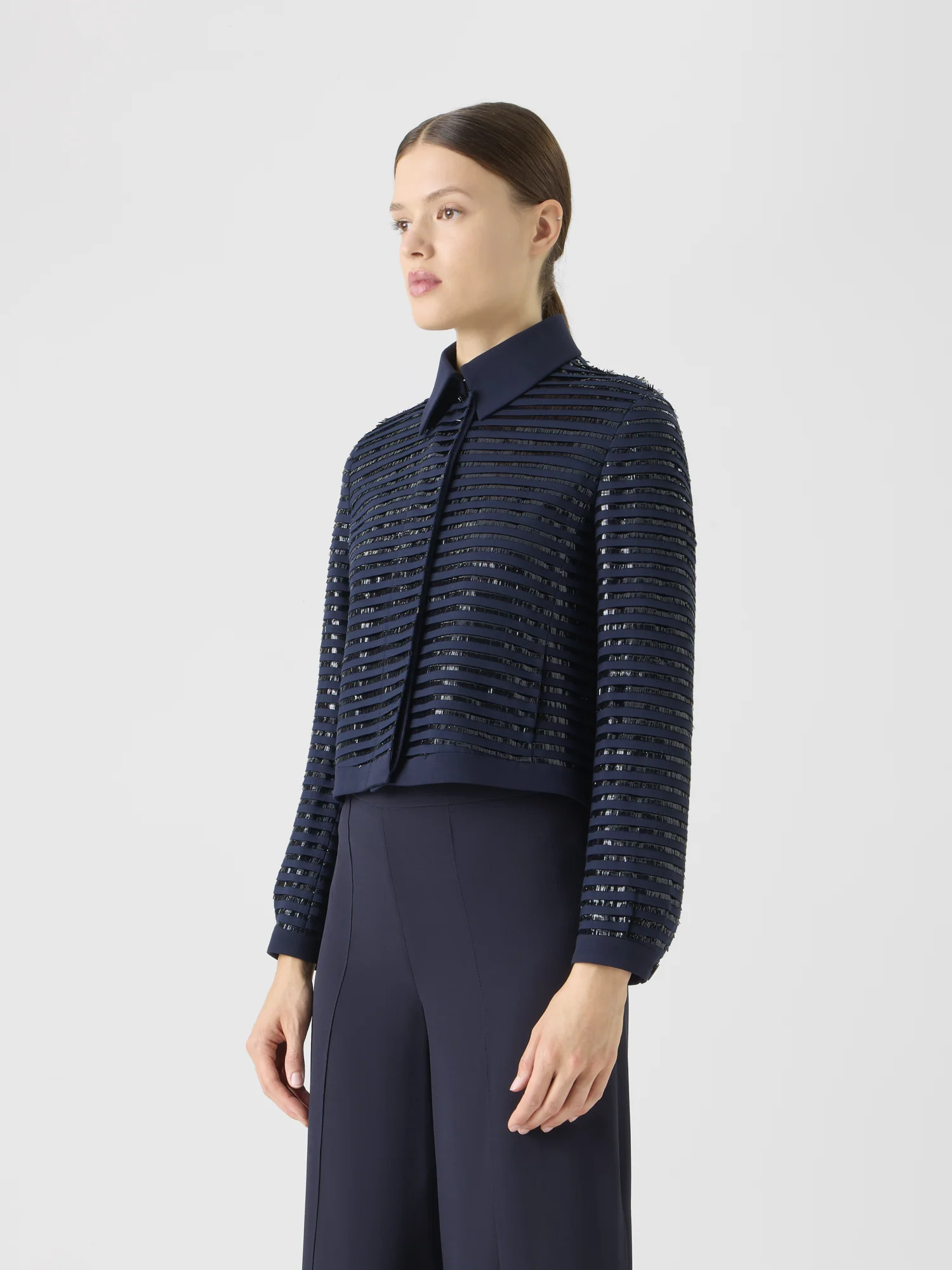 Lamé Fringes Embroidered Wool Short Jacket - Image 4