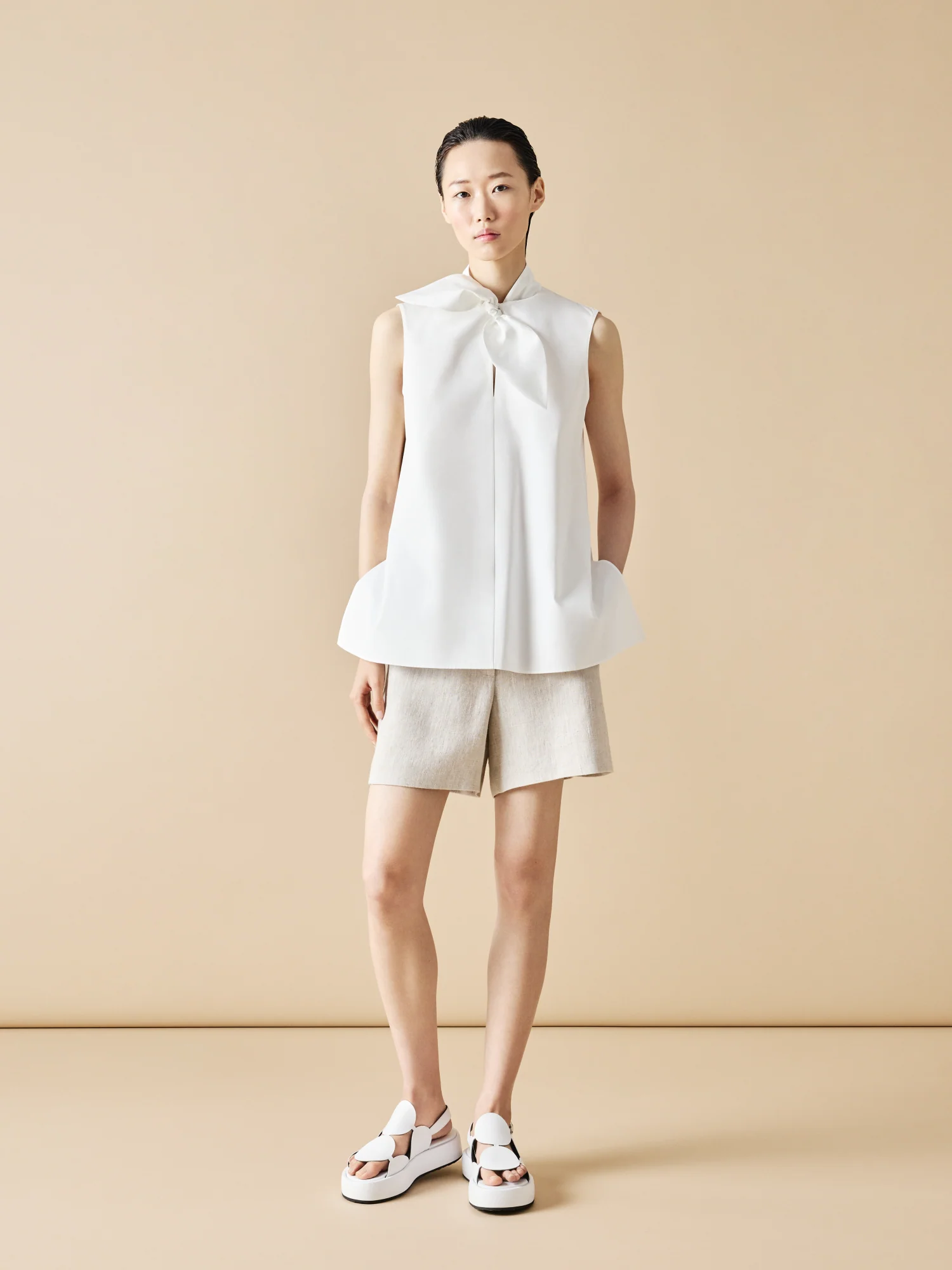 Sleeveless Cotton Tie Knot Blouse - Image 5