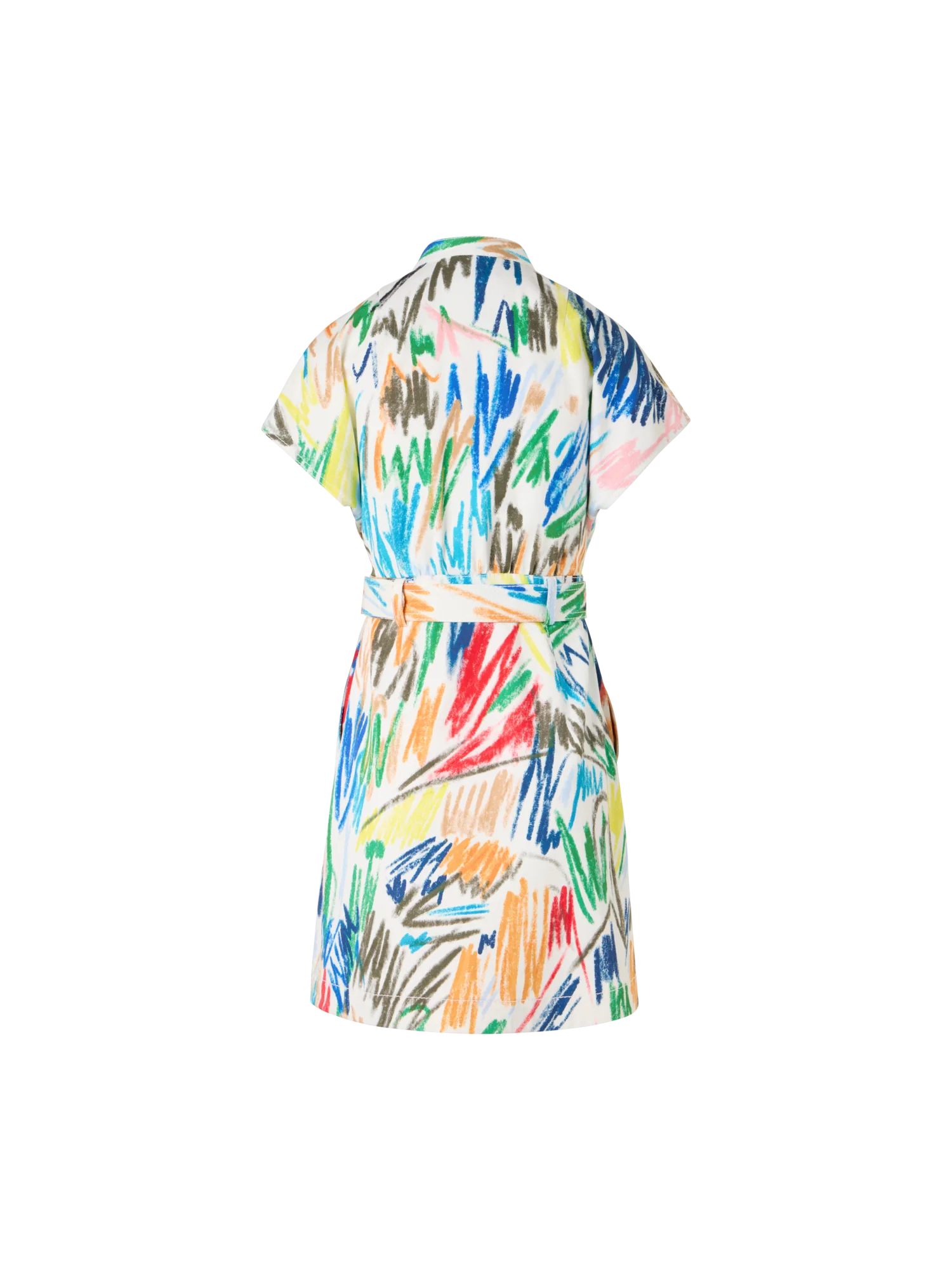 Belted Scribble Print Cotton Denim Mini Dress - Image 4