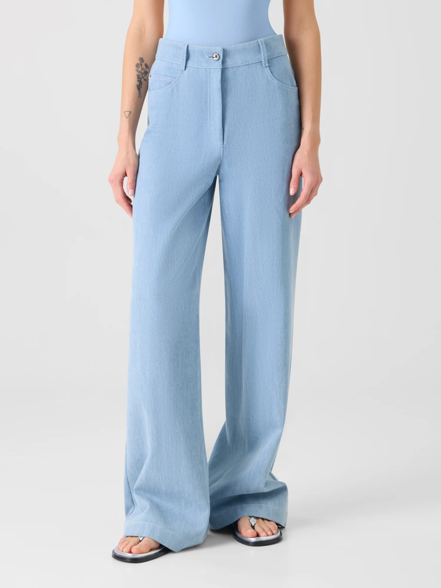 Cooper Wide Leg Stretch Cotton Denim Pants - Image 4