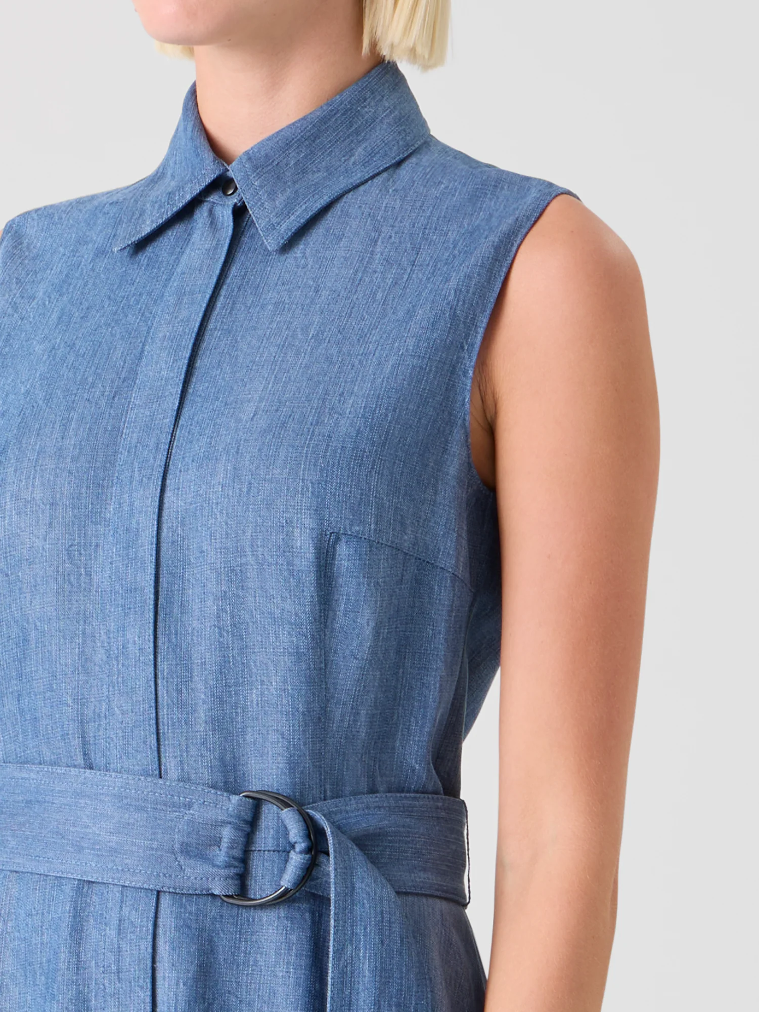 Denim Shirt Dress with Eyelet Guipure - Image 3