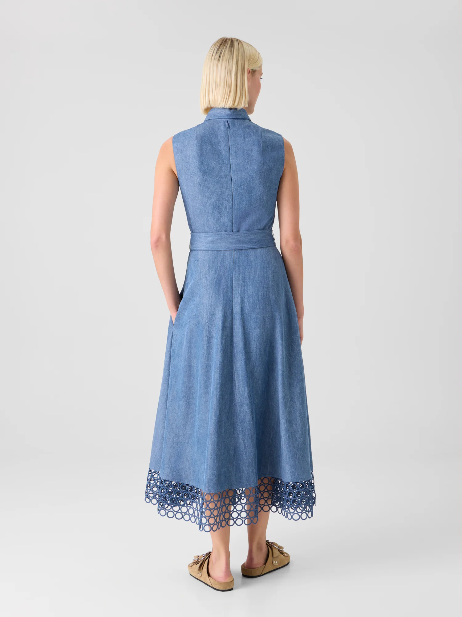 Denim Shirt Dress with Eyelet Guipure - Image 5