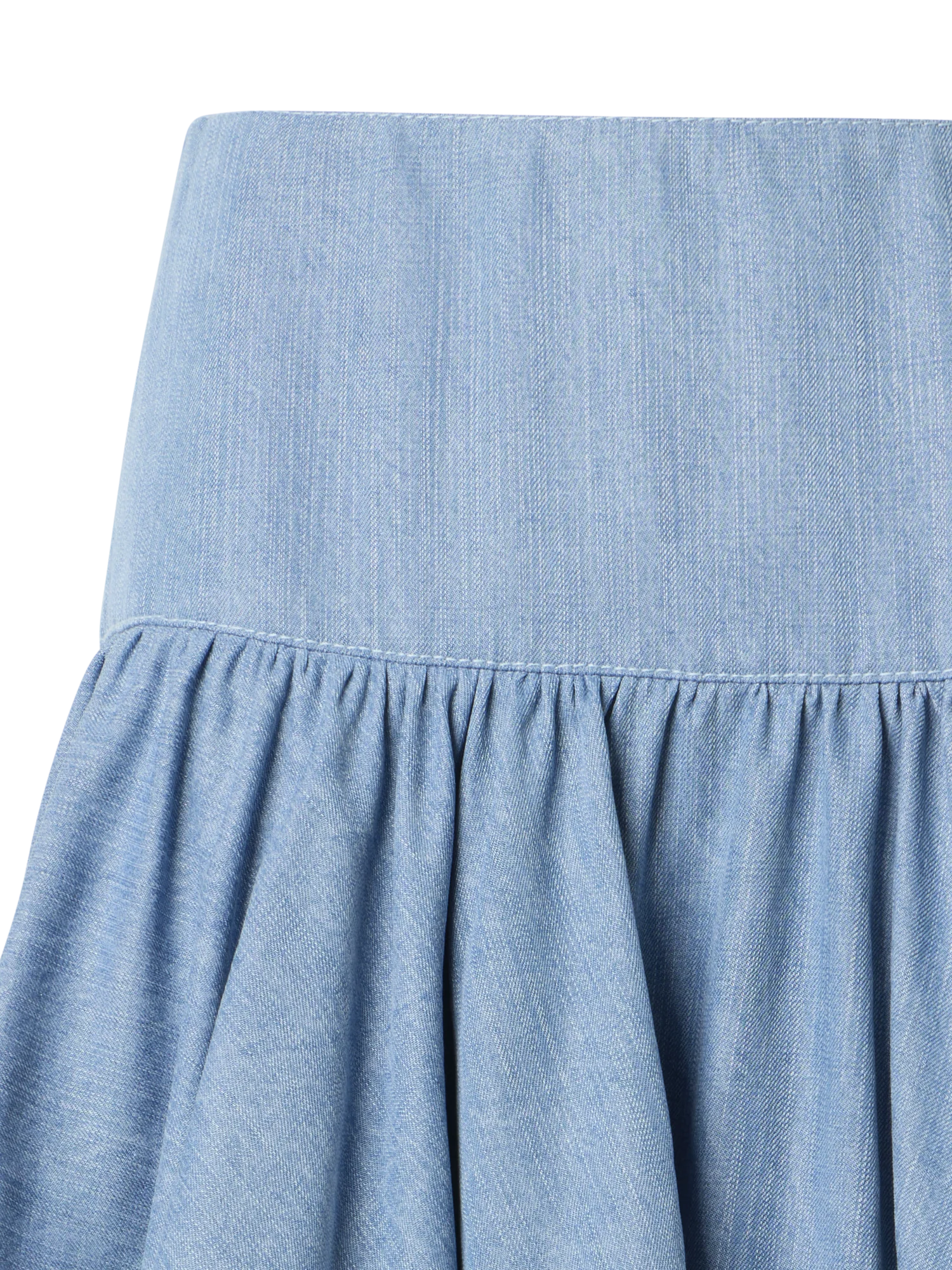 Flared Flounced Mini Viscose Denim Skirt - Image 3