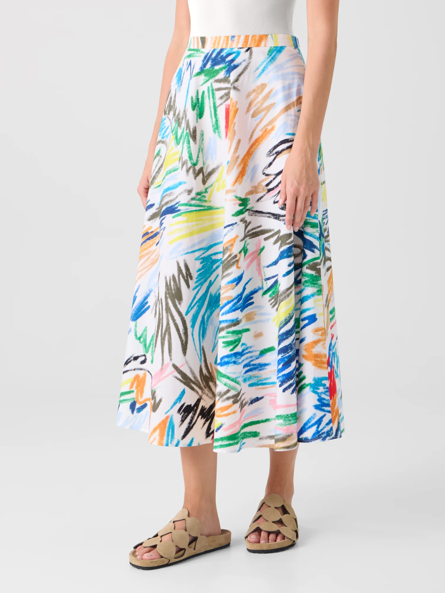 Scribble Print Cotton Midi Skirt - Image 3