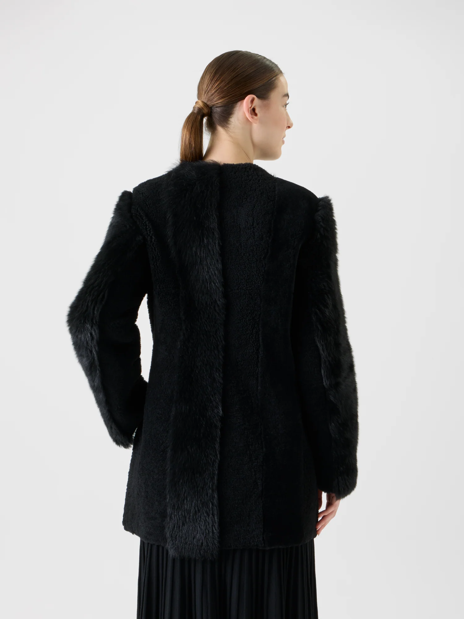 Straight Patchwork Shearling Short Coat - Image 5