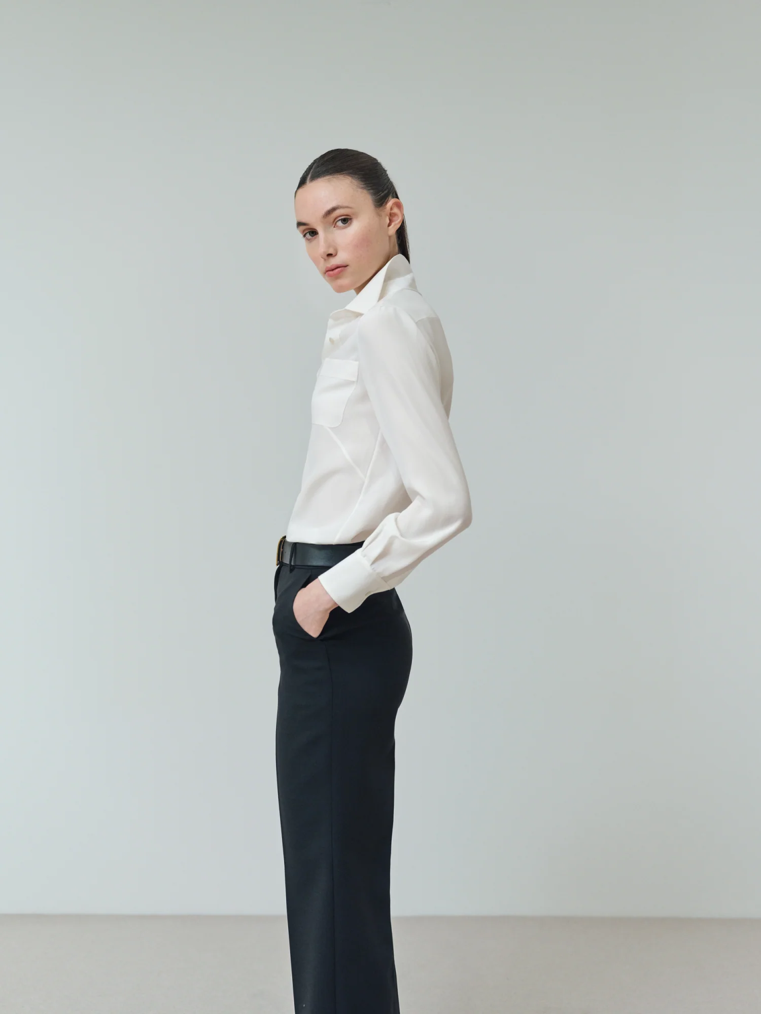 Wide Straight Wool Stretch Double-Face Pants - Image 5
